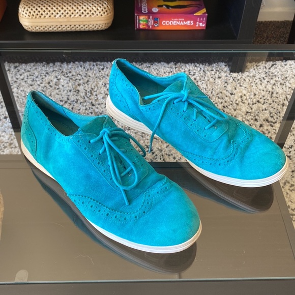 Cole Haan turquoise suede lace up oxfords - Picture 2 of 7